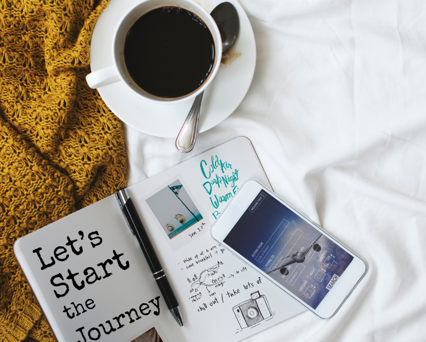 personal planner with cup of coffee
